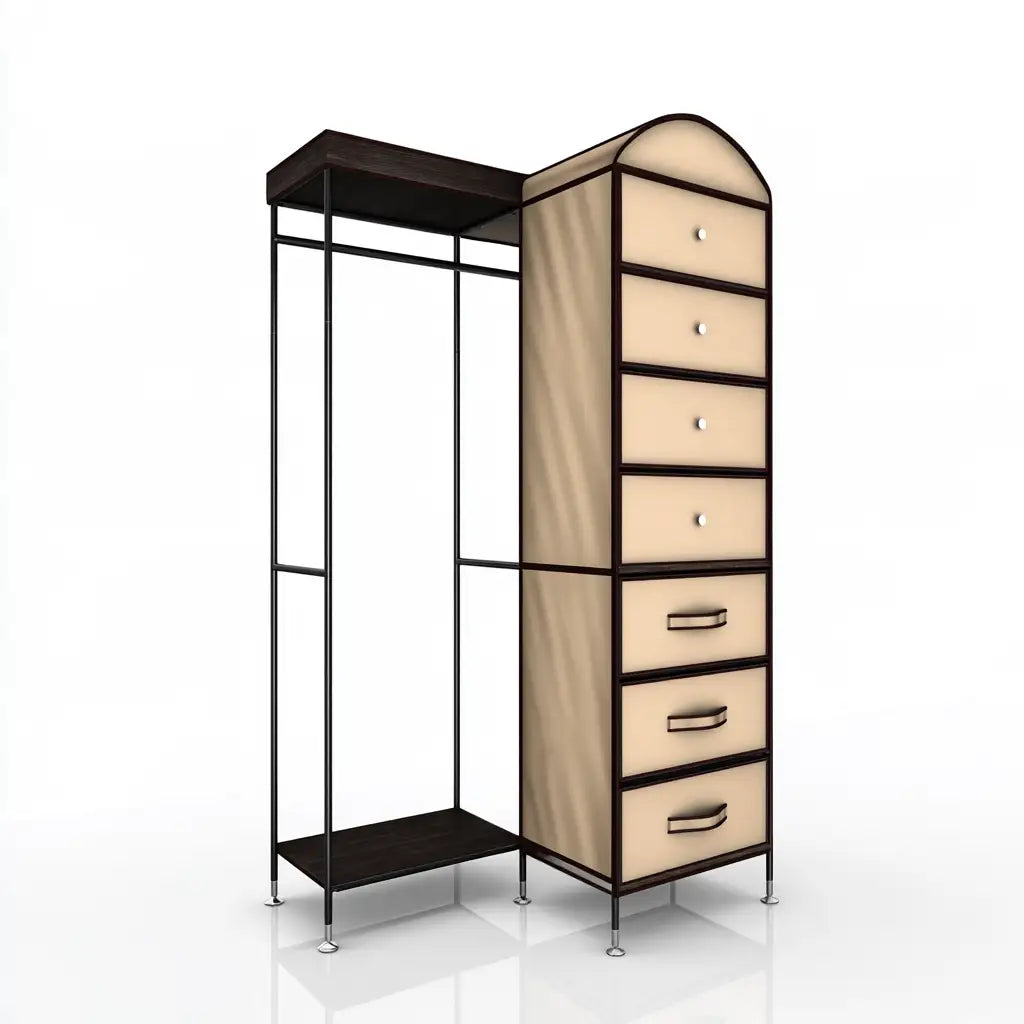Appendiabiti con cassetti dal profilo contemporaneo, nero e beige, per la casa