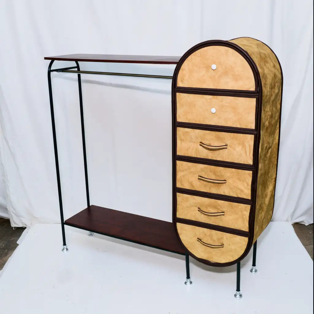 Appendiabiti con cassetti dalle linee moderne, nero e beige, per la casa