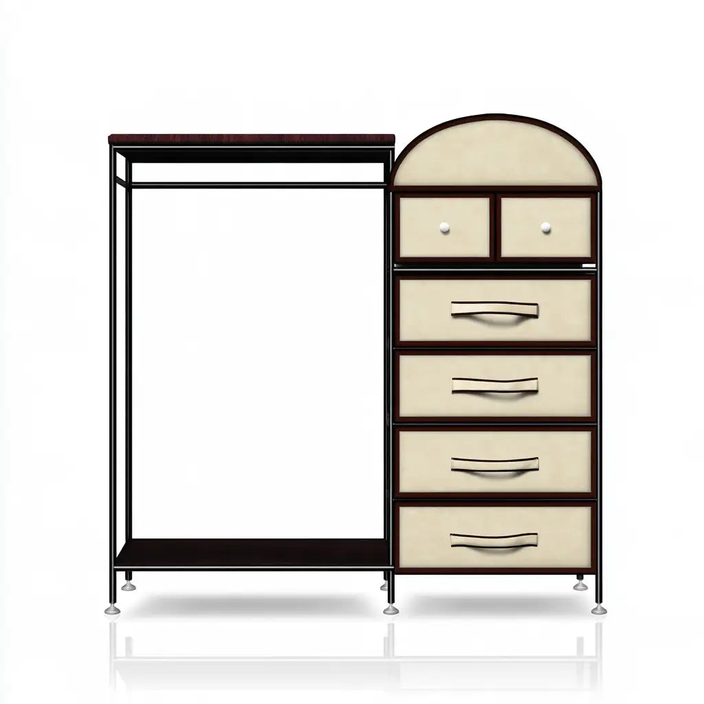 Appendiabiti con cassetti dal design essenziale, nero e beige, per la casa